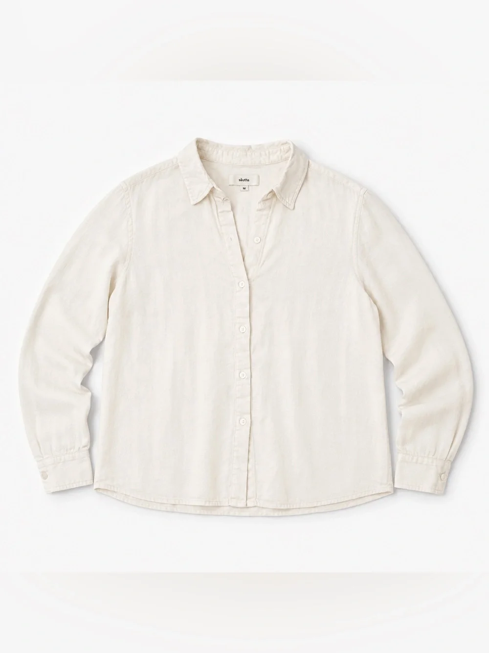 SAUTHS 100% Linen Button Down Shirt Women’s M Ivory Cream Relaxed Coastal